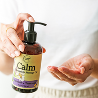 Calm "Nut-Free" Oil being pumped into a hand